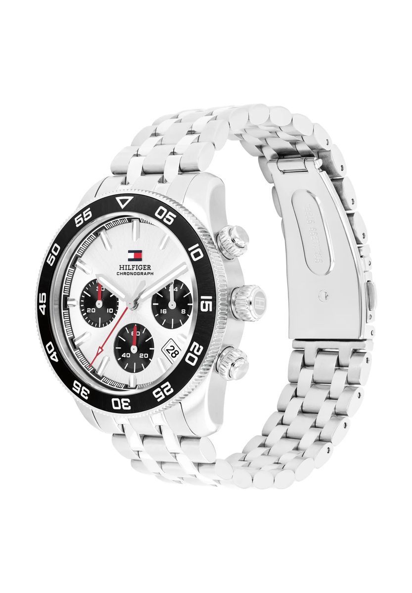 Silberfarbene Chronographenuhr mit Datum
