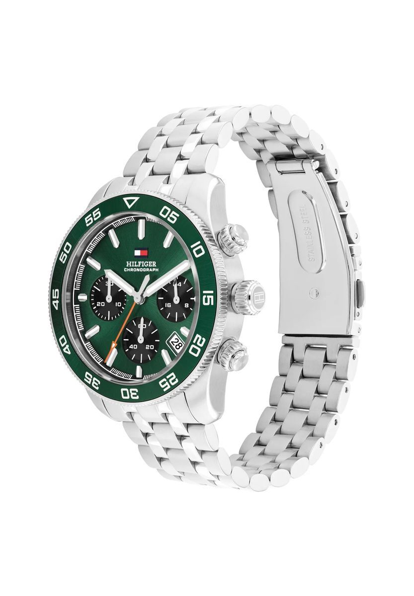 Grün Zifferblatt Silber Chronograph Uhr