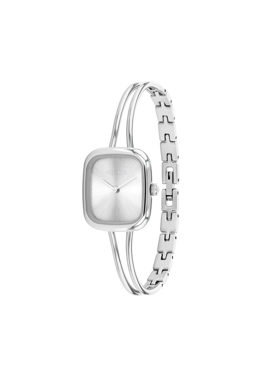 Silberne Armbanduhr mit quadratischem Zifferblatt
