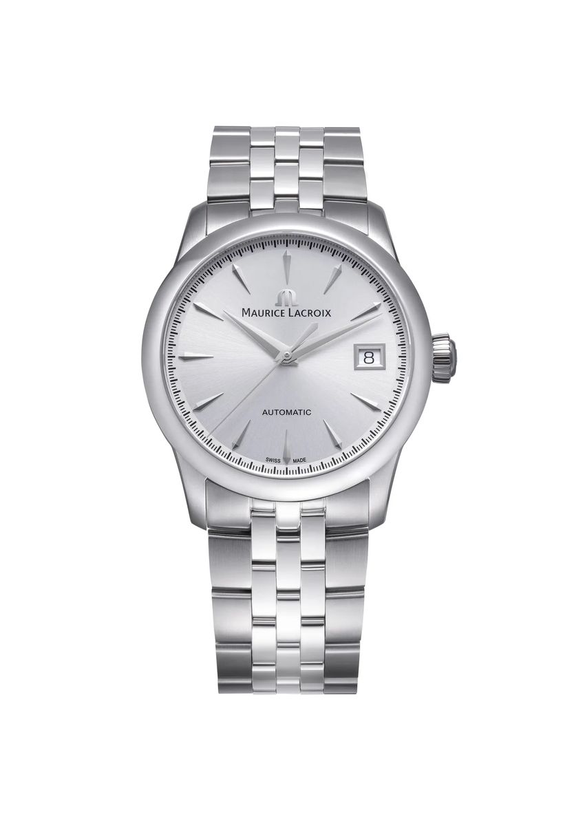 Elegante silberne automatische Armbanduhr