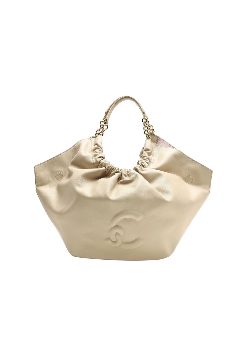 Beige Leder Schultertasche mit Kette