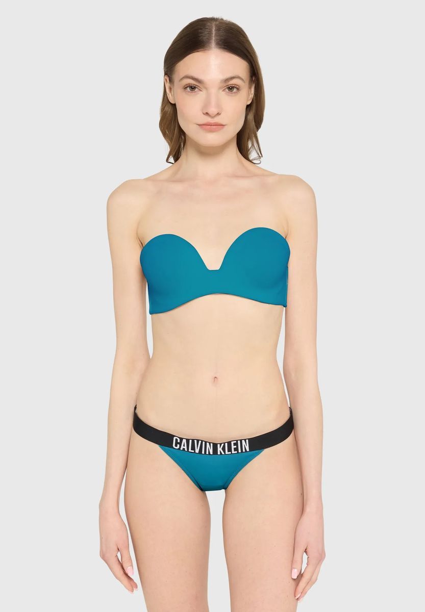 Türkise Bikinihose mit Logo-Bund