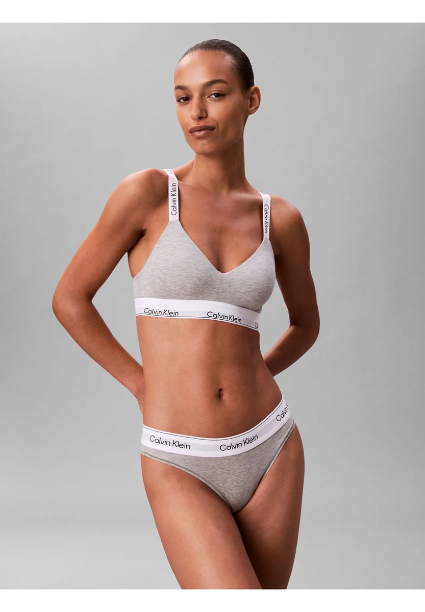 Graues Baumwoll-Bralette mit Logo-Trägern