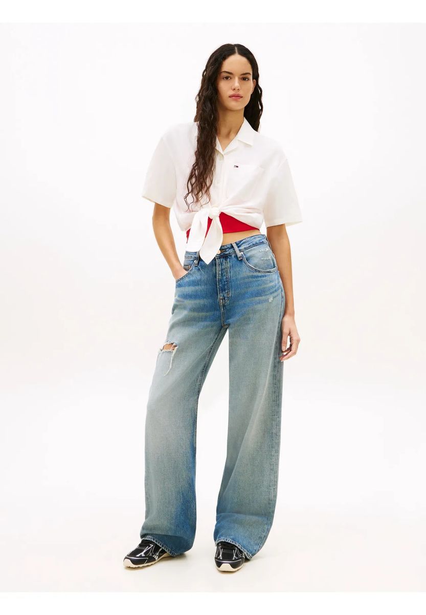 Damen Leinenmischung Bluse mit Knoten