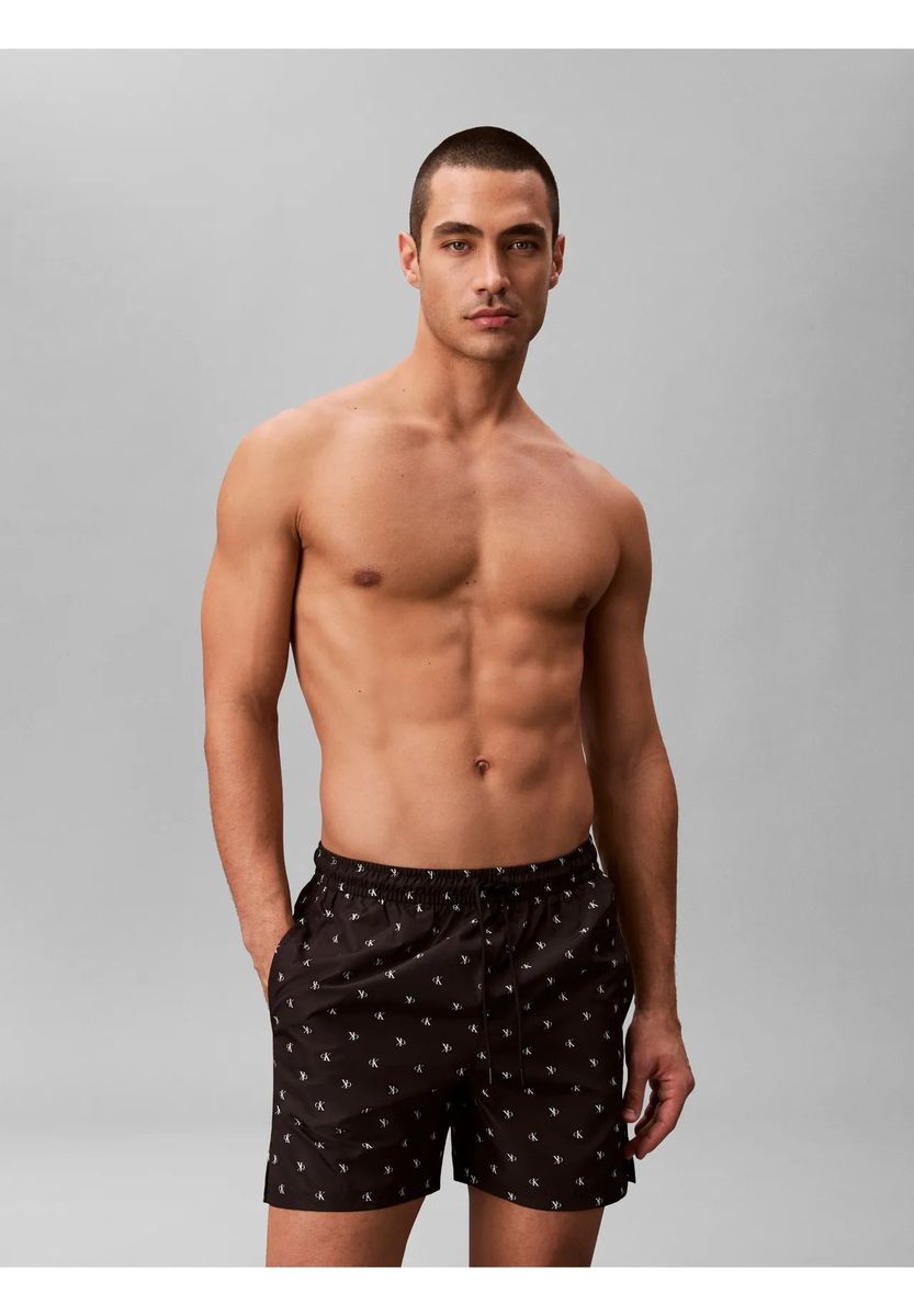 Herren Badeshorts mit Print und Kordelzug