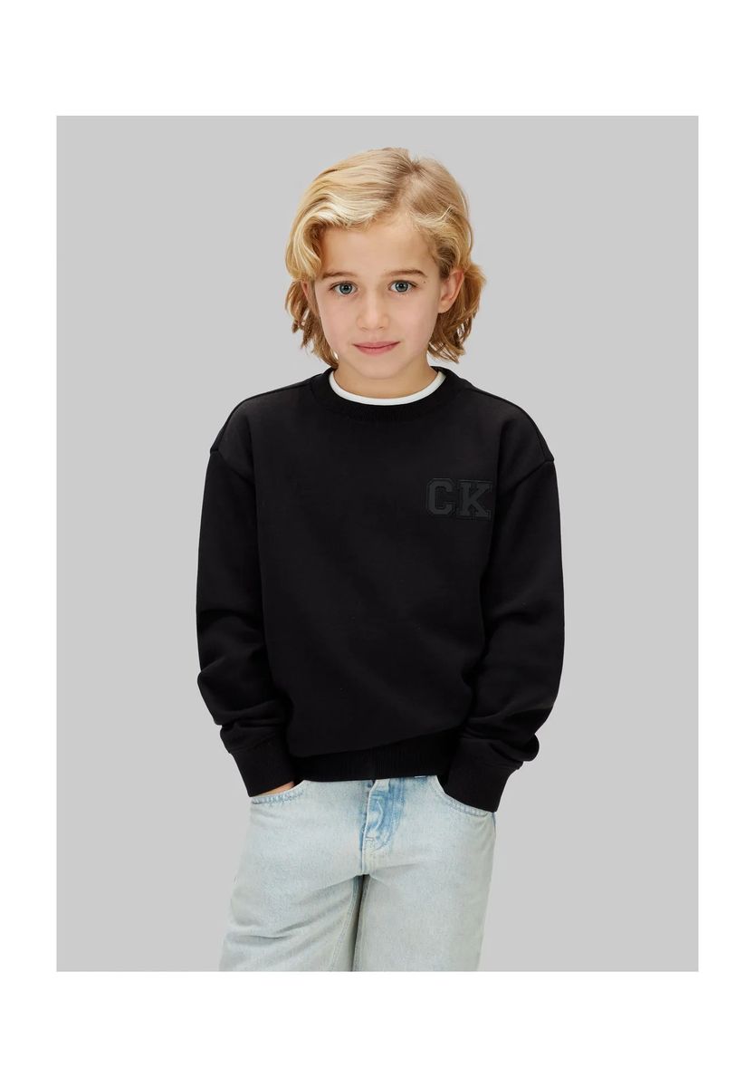 Schwarzes Baumwollmischung Rundhals-Sweatshirt