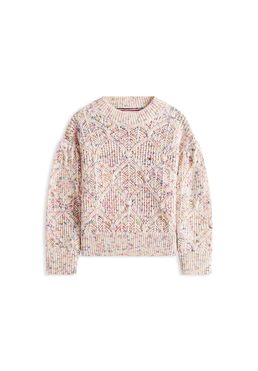 TOMMY HILFIGER Pullover, Rippbündchen, für Kinder, weiß, 140