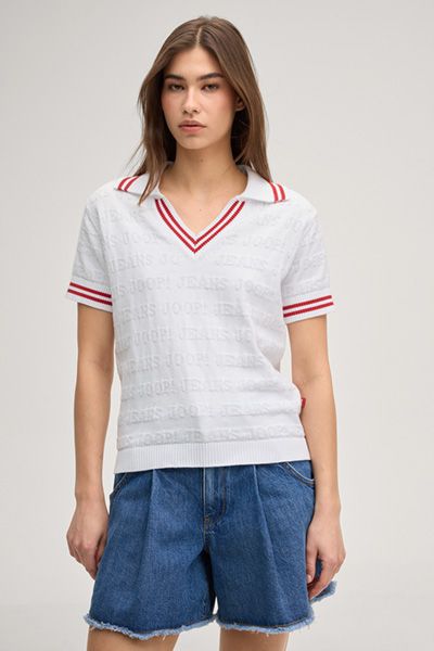 JOOP! Kalena Weißes und Rotes Strickpolo-Shirt aus Baumwolle