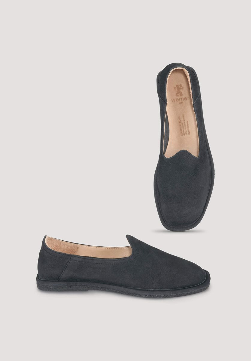 hessnatur Damen Slipper aus chromfrei gegerbtem Nubuk-Leder - schwarz - Größe 36