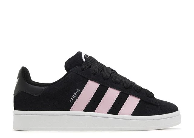 Schwarze Wildleder-Sneakers mit pinkfarbenen Streifen