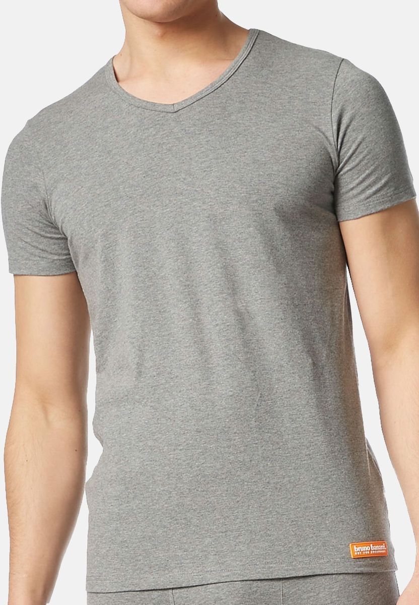 Klassisches V-Ausschnitt Baumwollmischungs-T-Shirt