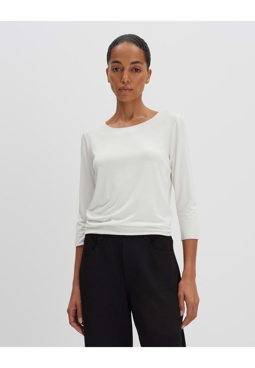 Elegante beige Bluse mit Rundhalsausschnitt