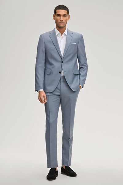 Baukasten Blayr Blaue Melange Anzughose Slim Fit Reine Schurwolle