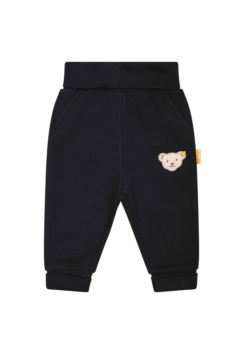 Steiff Baby Jogginghose - lang, Teddy-Motiv, unisex, einfarbig, schwarz, 74