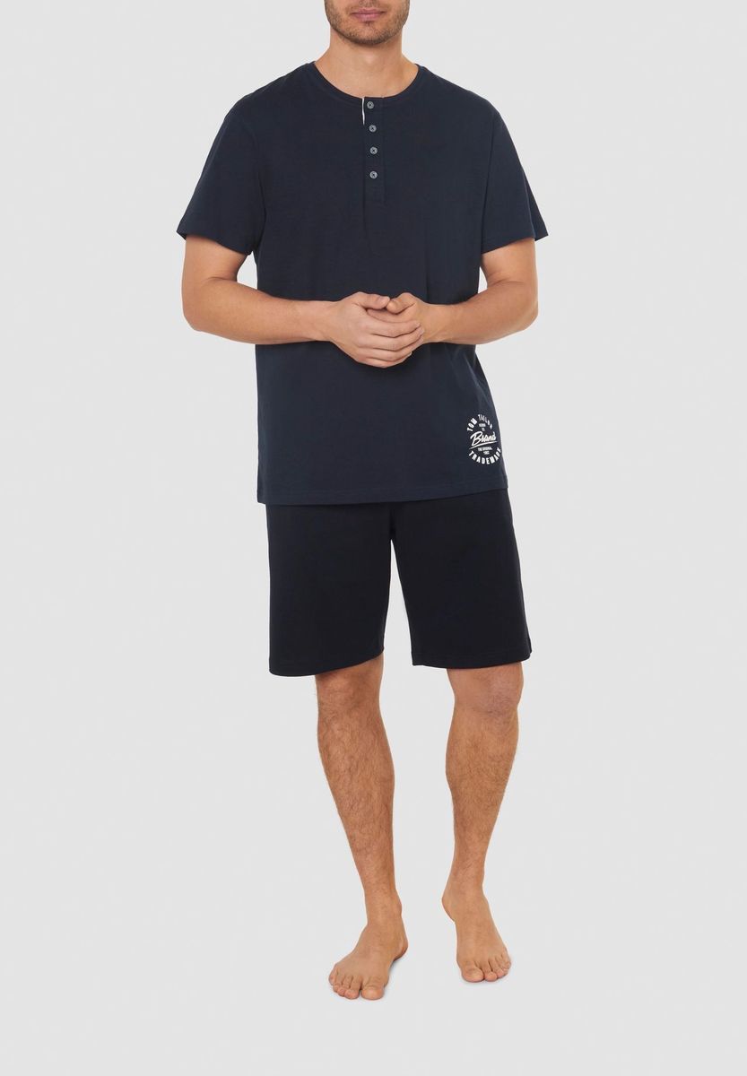 Henley Kurzarm Baumwoll Schlafshirt