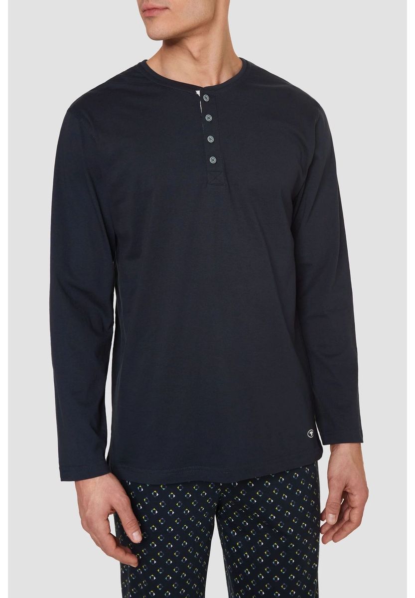 Klassisches Baumwoll-Henley Langarmshirt