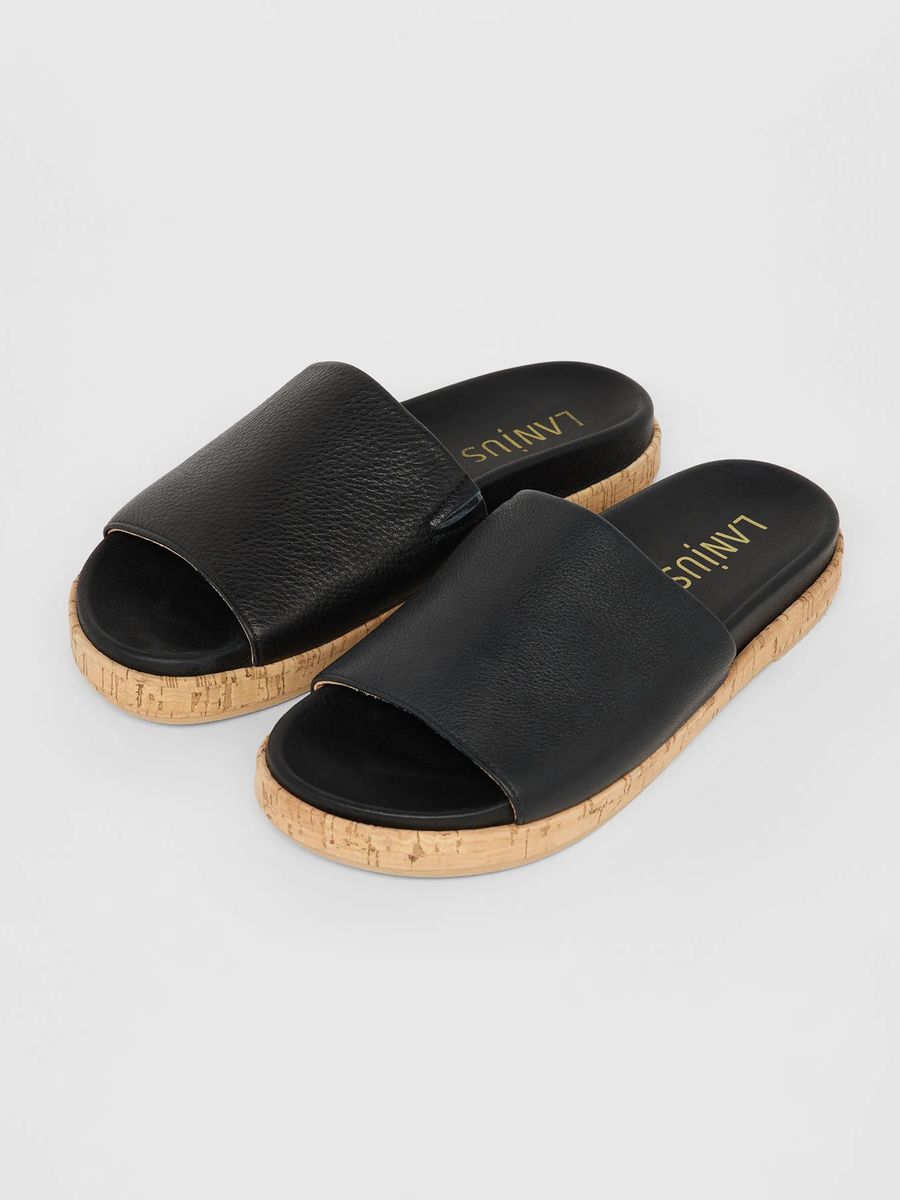 Leder-Pantoletten mit Korkfußbett