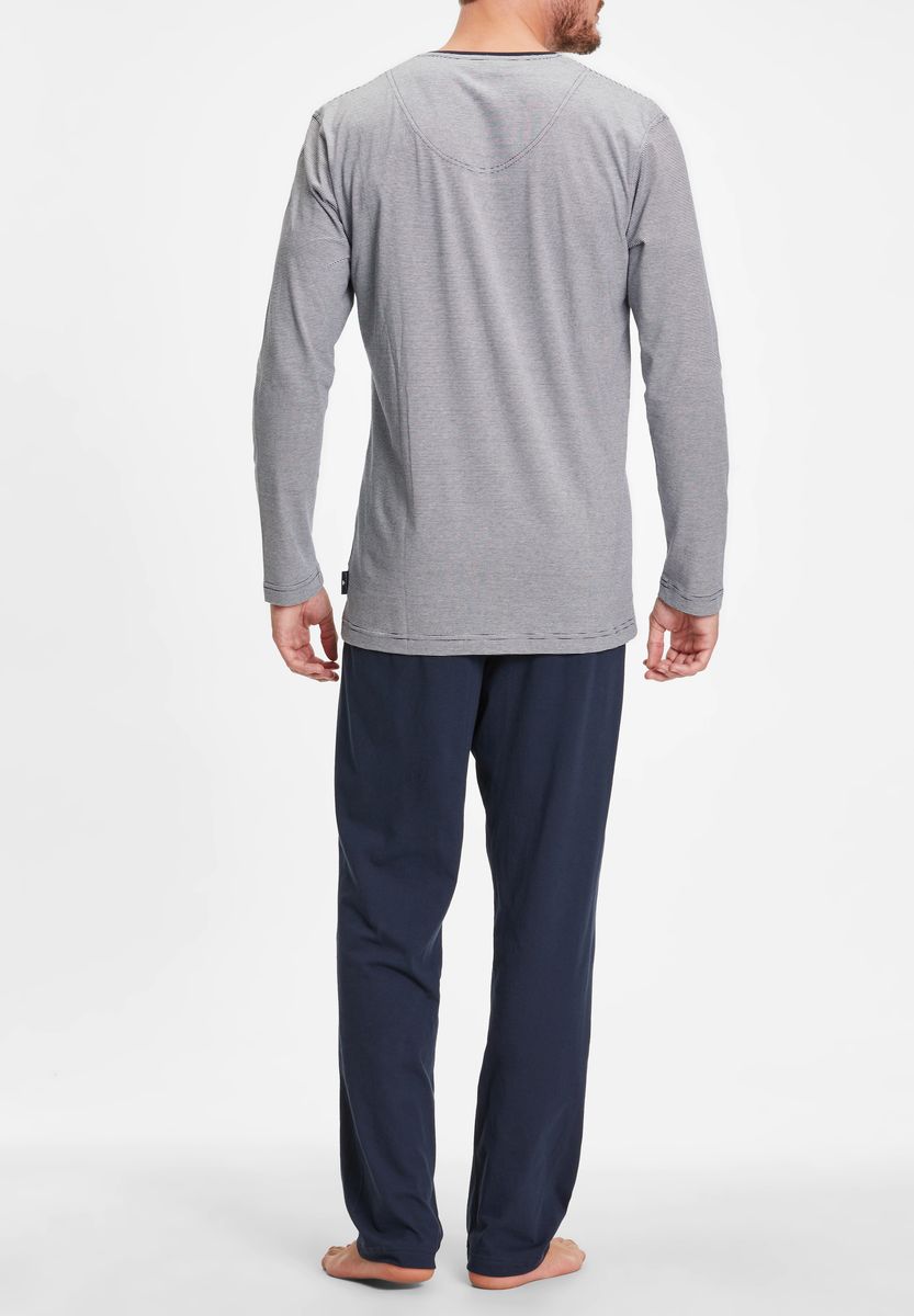 TOM TAILOR Schlafanzug, V-Ausschnitt, Logo-Badge, für Herren, blau, 48