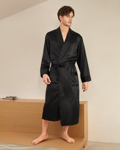 Seiden Kimono Morgenmantel mit Bindegürtel
