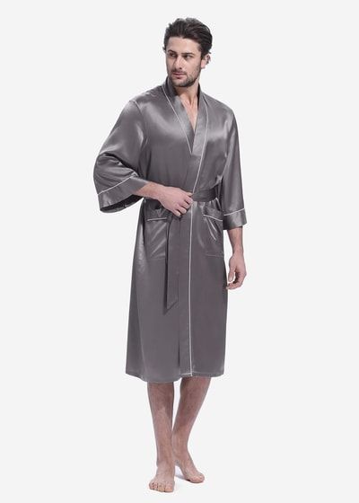 Herren Kimono Seidenbademantel mit weißem Saum