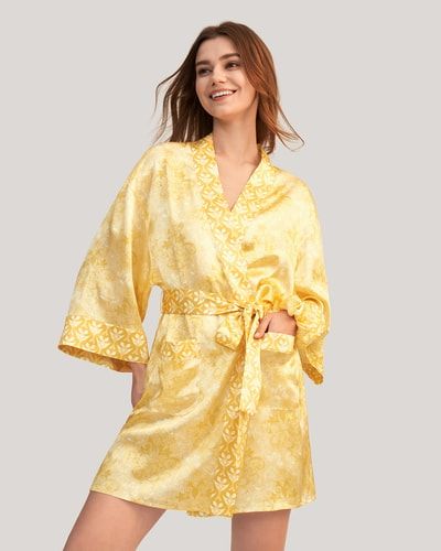 Goldene Lilie Seidenkimono Morgenmantel