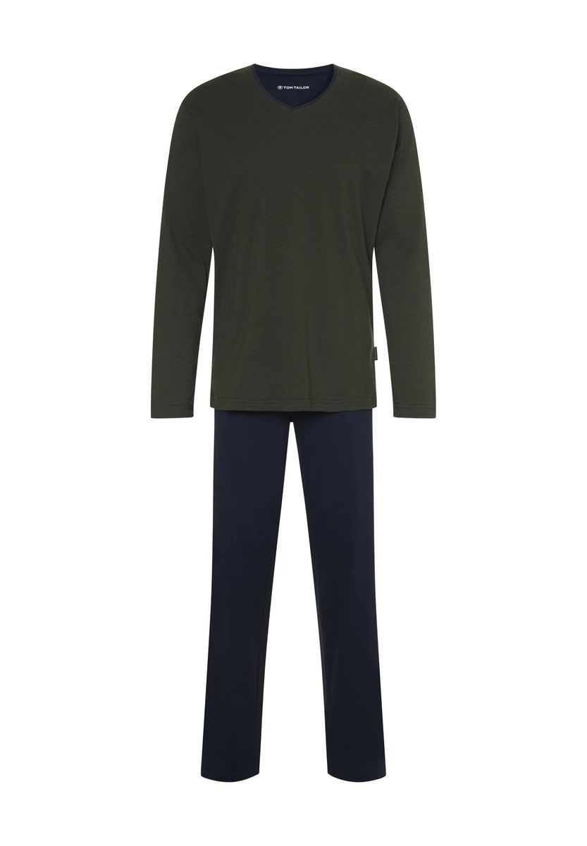 TOM TAILOR Schlafanzug, V-Ausschnitt, Logo-Badge, für Herren, grün, 48