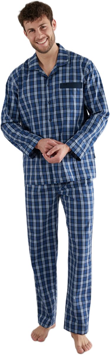Herren Langarm Karierter Schlafanzug Set