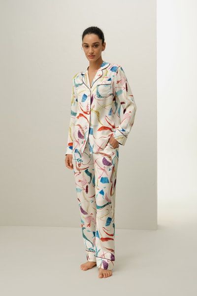 Seidenpyjama-Set mit Tierkreiszeichen-Print