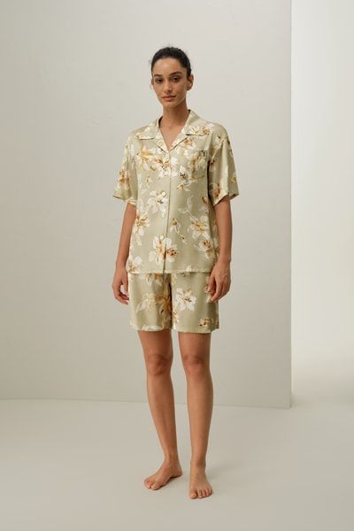 Seidenpyjama-Set mit Blumendruck