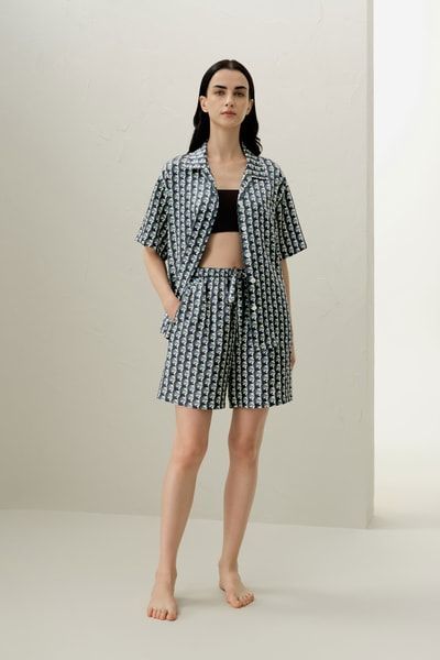 Seidenpyjama-Shorts mit Sternzeichen-Motiv