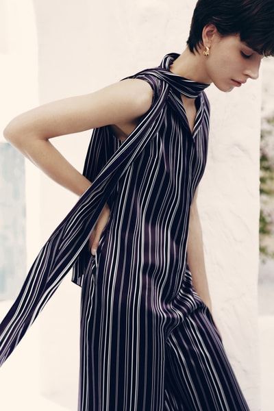 Gestreifter Seiden Charmeuse Zweiteiler Jumpsuit