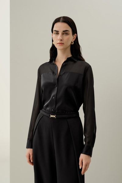 Damen Seidenorganza Button-Down Hemd