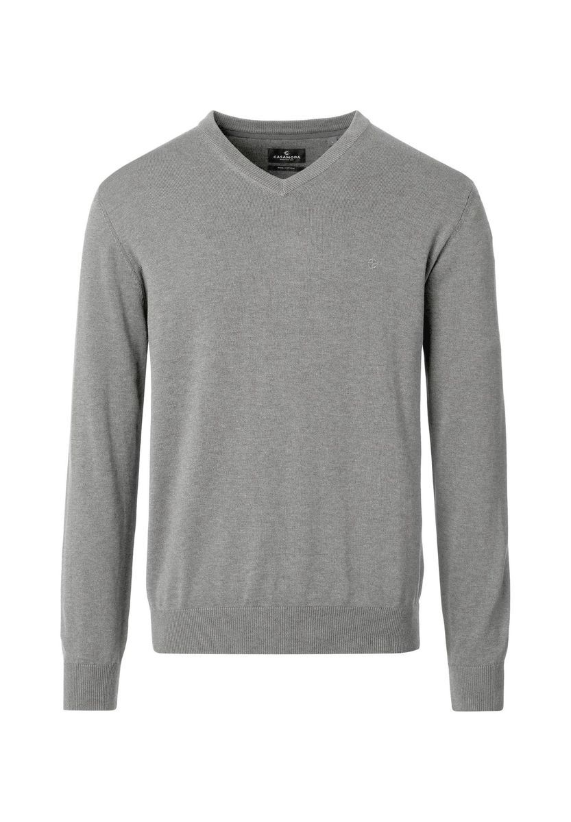 Klassischer Pima Baumwoll-Pullover mit V-Ausschnitt