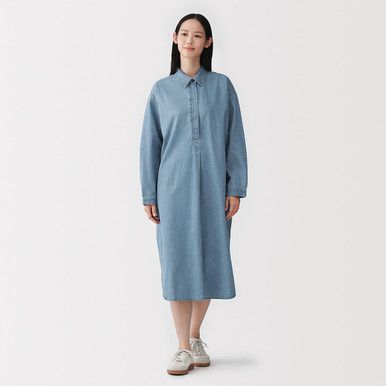 Denim-Hemdkleid aus Kapokmischung mit Relaxed Fit