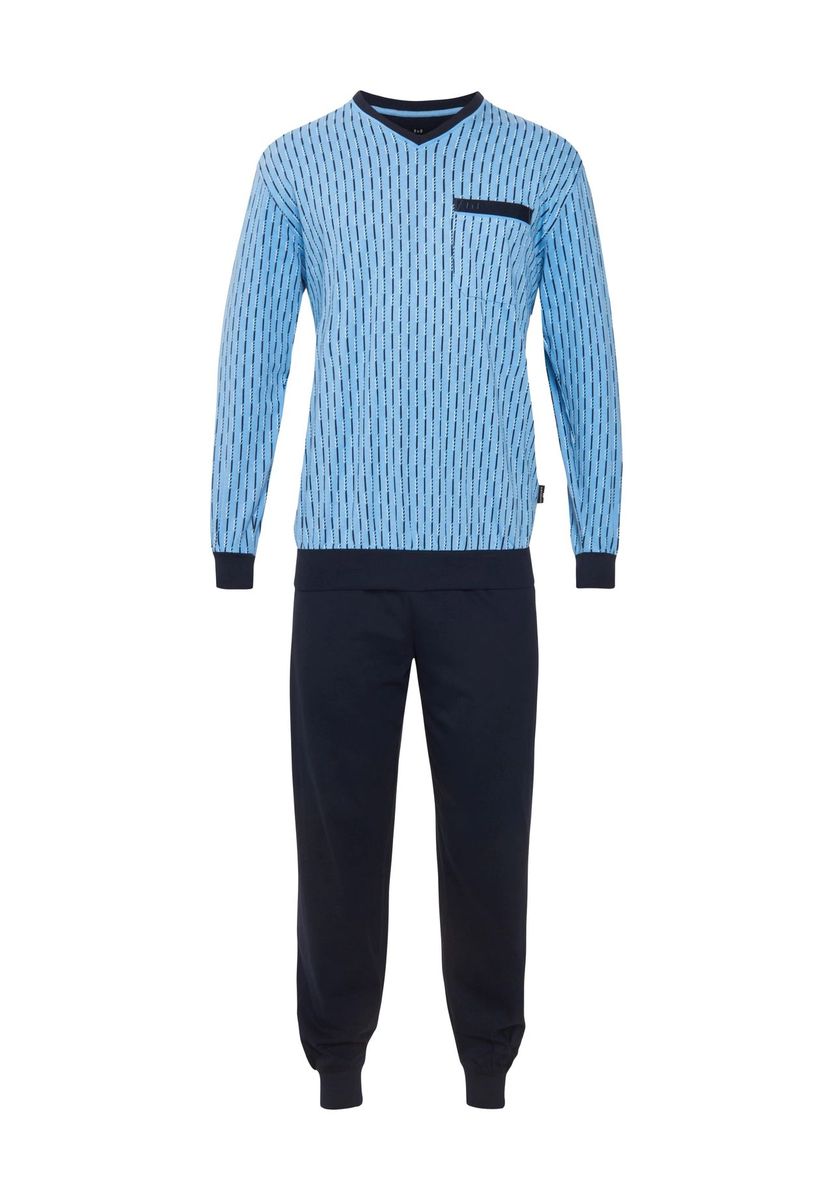 Herren Schlafanzug Langarm mit V-Ausschnitt