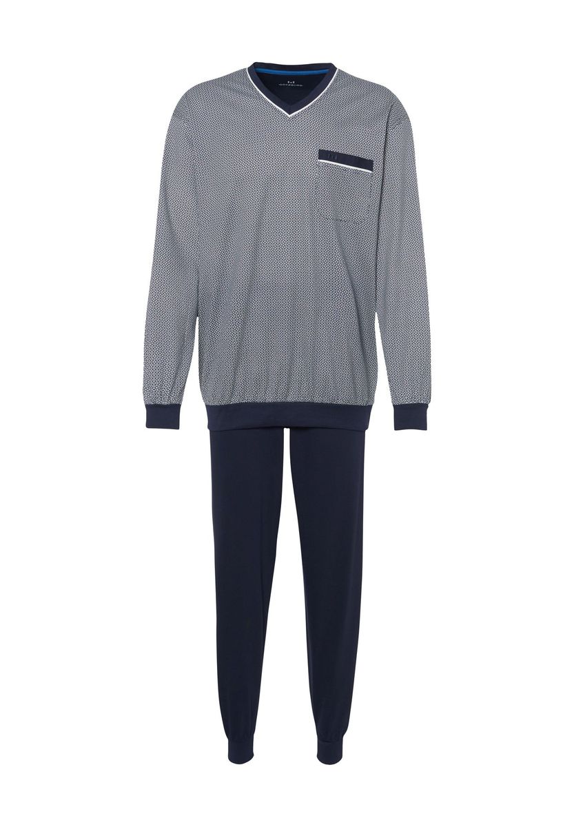 Herren Schlafanzug mit V-Ausschnitt und Muster