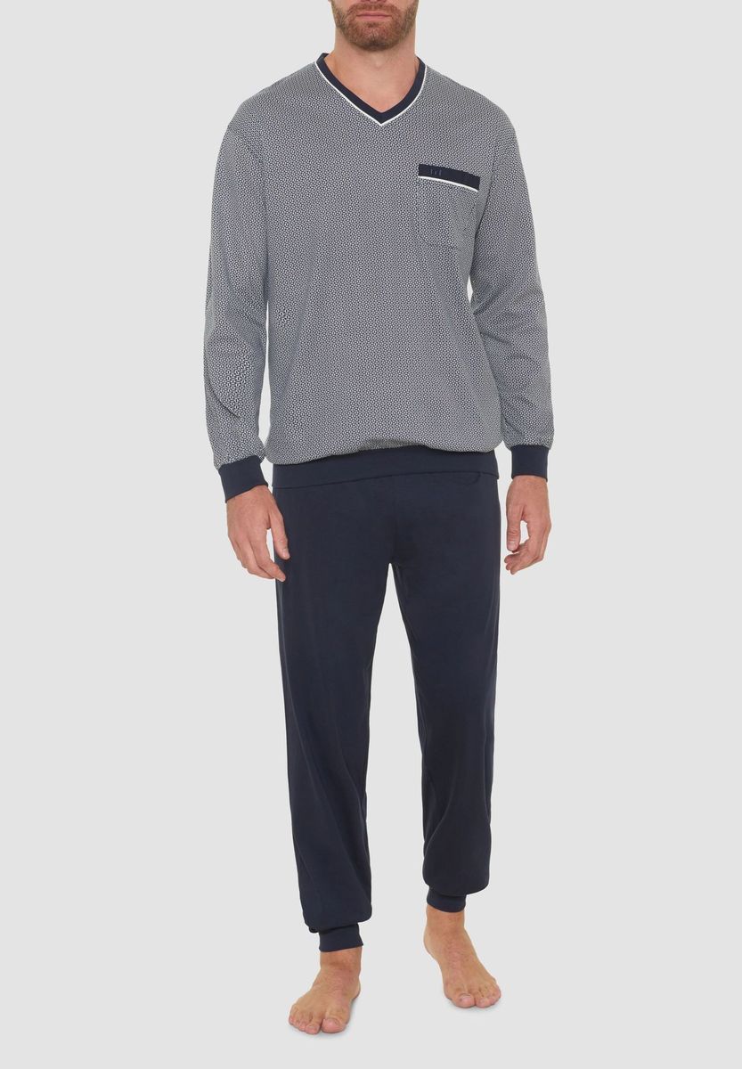 Herren Schlafanzug mit V-Ausschnitt und Muster