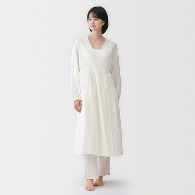 Lange Strickjacke Dobby Doppelgaze Wickeldesign