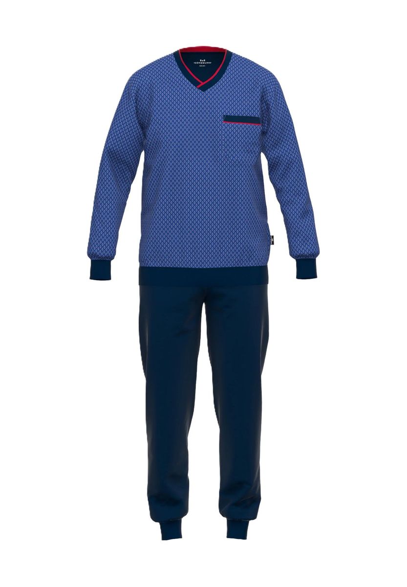 Herren Baumwoll Schlafanzug mit V-Ausschnitt