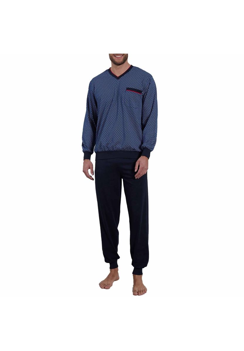 Herren Baumwoll Schlafanzug mit V-Ausschnitt