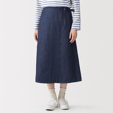 Midi-Wickelrock aus Denim-Mischgewebe