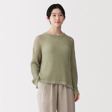 Pullover aus offenem Strick mit Leinenmischung