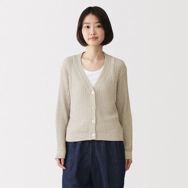 Strickjacke aus Leinenmischung mit offenem Strickmuster