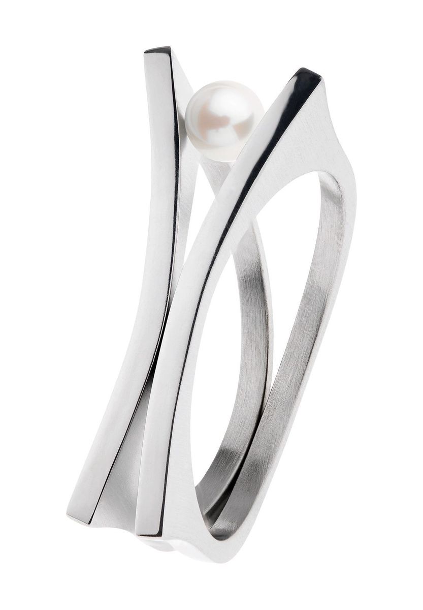 Moderner Edelstahlring mit Süßwasserperle