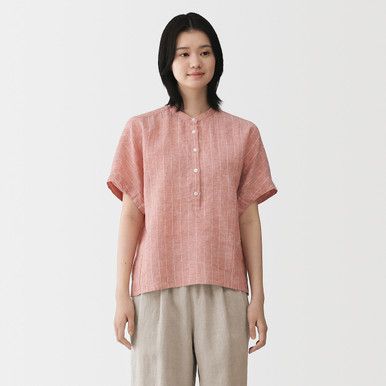 Kurzärmelige Bluse aus gewaschenem Leinen