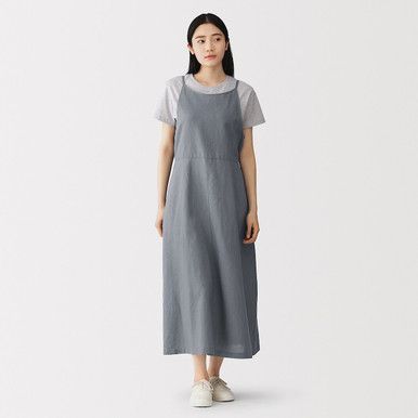 Schürzenkleid aus Hanfmischung in Midi-Länge