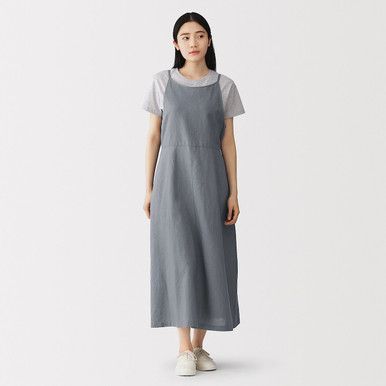 Schürzenkleid aus Hanfmischung in Midi-Länge