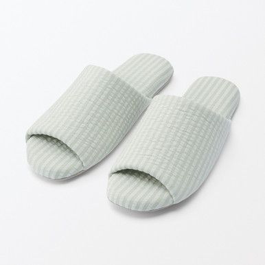 MUJI | Hausschuhe aus Bio-Seersucker-Baumwolle mit offener Spitze