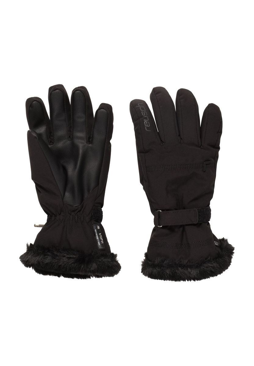 Schwarze Winterhandschuhe mit Kunstfellbesatz