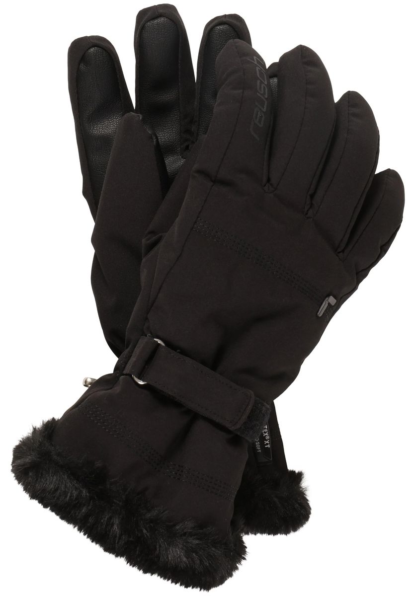 Schwarze Winterhandschuhe mit Kunstfellbesatz